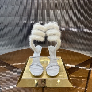 rene caovilla furla fur-trimmed satin snake-wrap sandal shoes